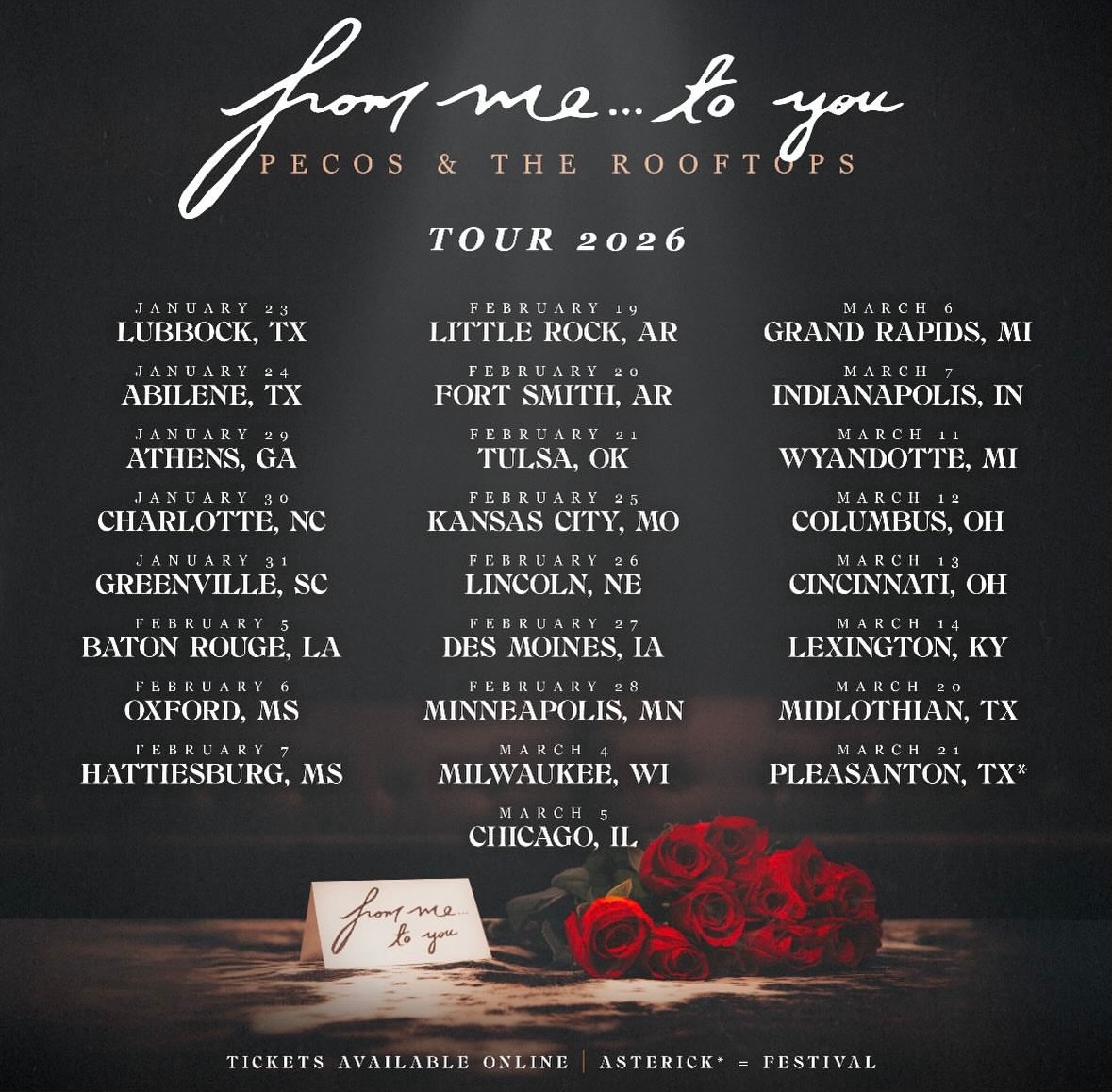 Pecos the Rooftops From Me To You Tour Poster 2026